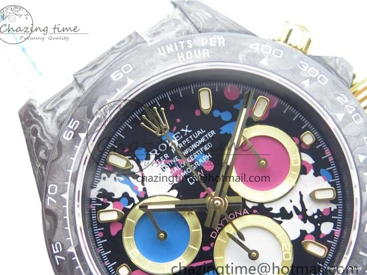 0413 ComfortFit Daytona DIW Carbon OMF Best Edition Blue Pink White Dial on White Nylon Strap A 2833